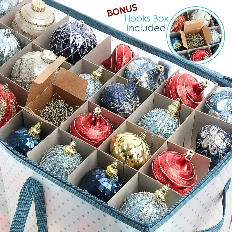 Christmas Ornament Storage Box With Adjustable Dividers, For 128 Holiday Orname image 1