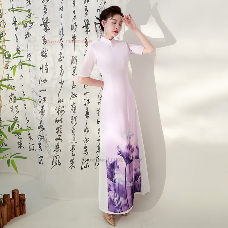 2024 vietnam aodai dress traditional chinese vintage qipao dress women flower p image 4