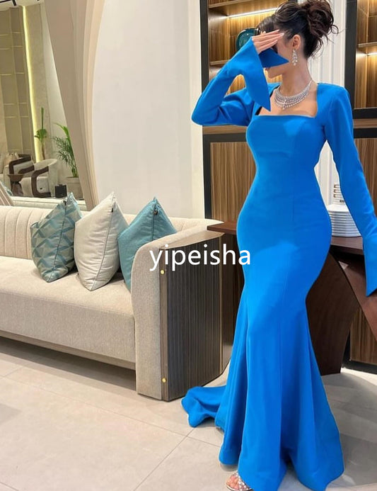 Intricate Jersey Pleat Trumpet Square Neck Long Dresses Homecoming  Exquisite H image 0