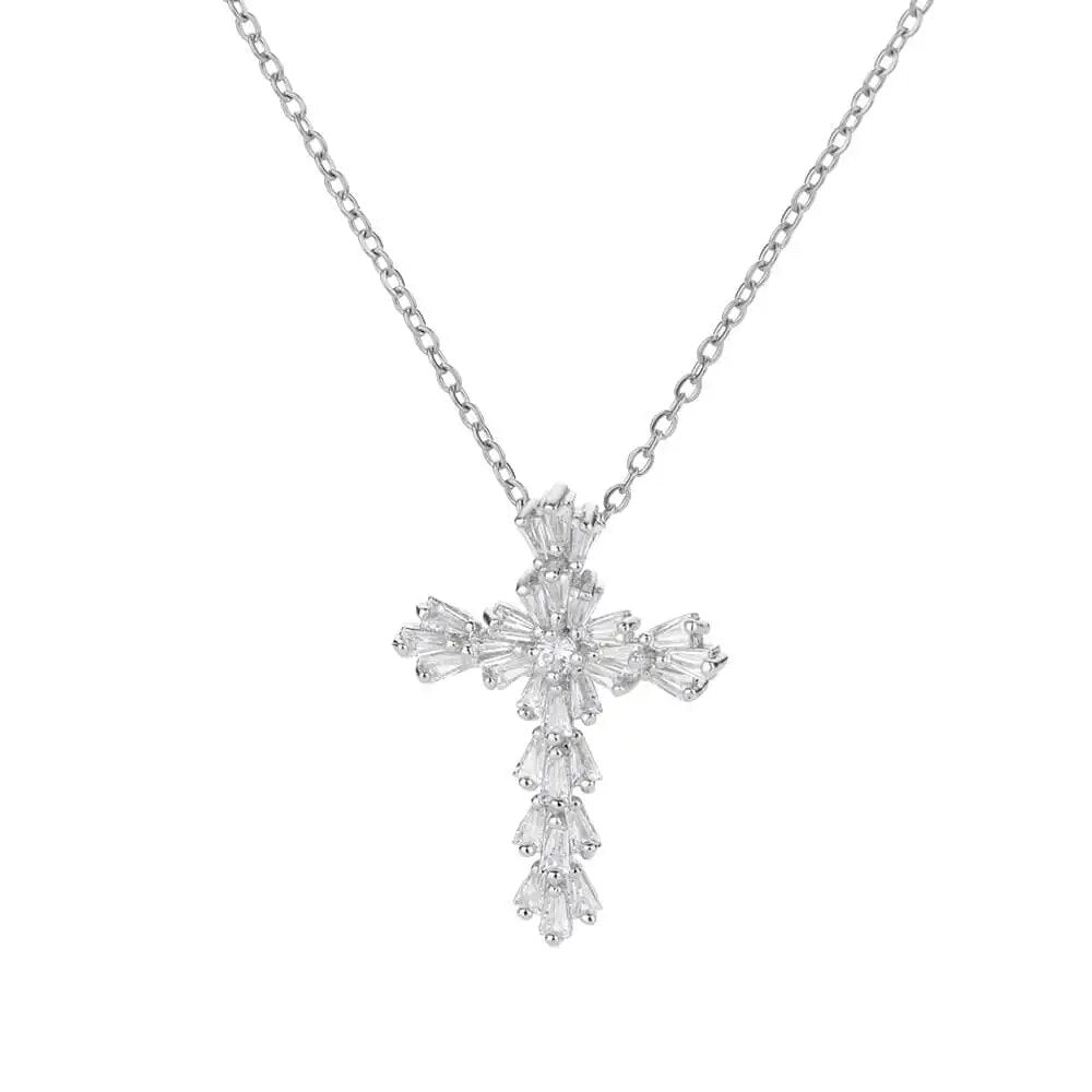 Zircon Cross Pendant Necklace for Women Gold Plated Stainless Steel Collar Neck image 15