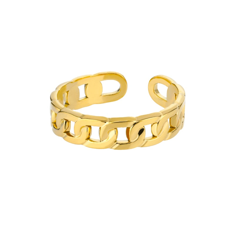 48 Style Women Stainless Steel Rings Gold Color Hollow Out Geometric Open Ring  image 30