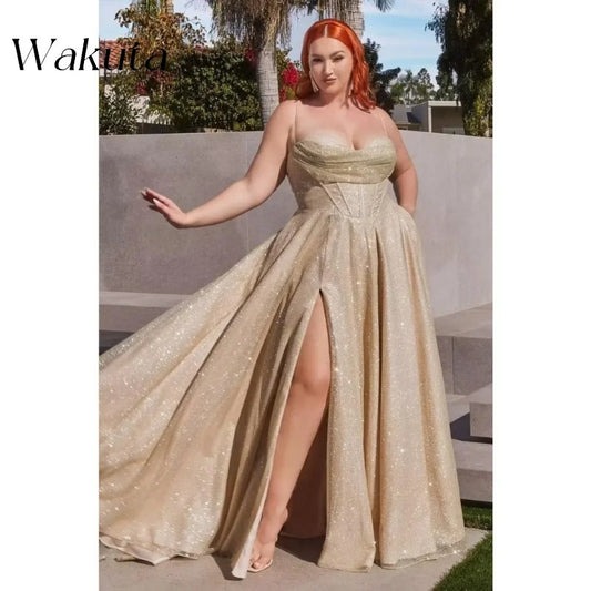 Wakuta Shiny Spaghetti Straps Sequin Prom Dress for Women 2024 Sexy Sweetheart  image 0