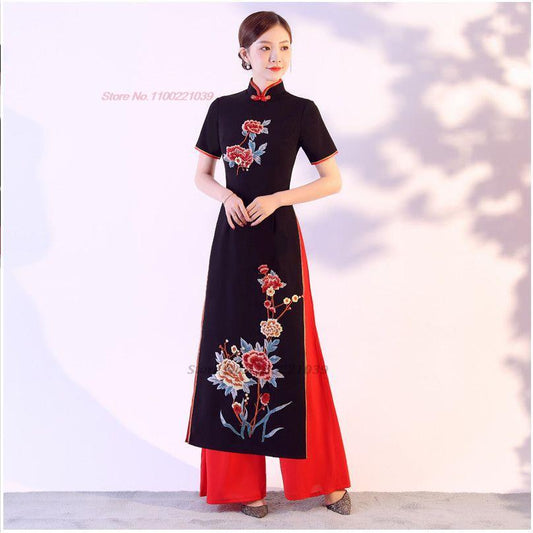 ﻿2024 traditional ao dai cheongsam elegant vietnam dress oriental dress+pants s image 0
