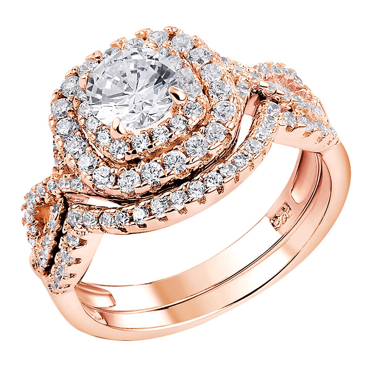 Newshe Yellow Rose Gold Wedding Engagement Ring Set For Women 925 image 3