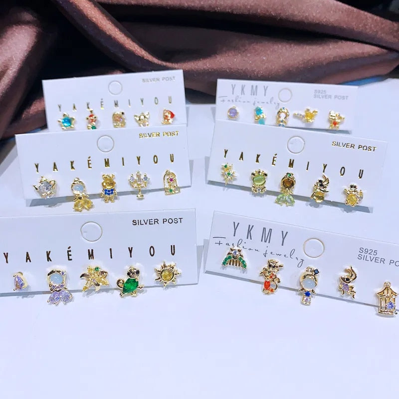MIGGA 5pcs Fairy Cute Small Princess Stud Earrings Set for Women Girls Gold Col image 1