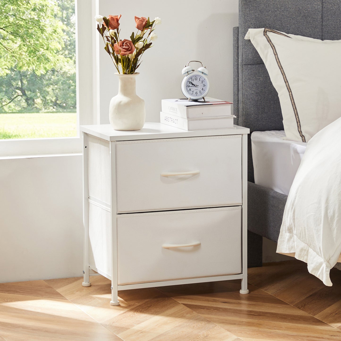 JHK Nightstand For Bedroom With 2 Fabric Drawers Bedside Sofa Table With Storag image 3