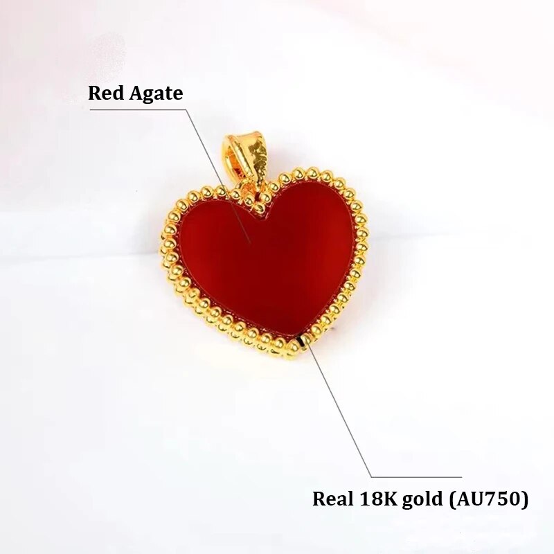 YUNLI Real 18K Gold Heart Necklace Pendant Natural Red Agate Pendant Pure AU750 image 2