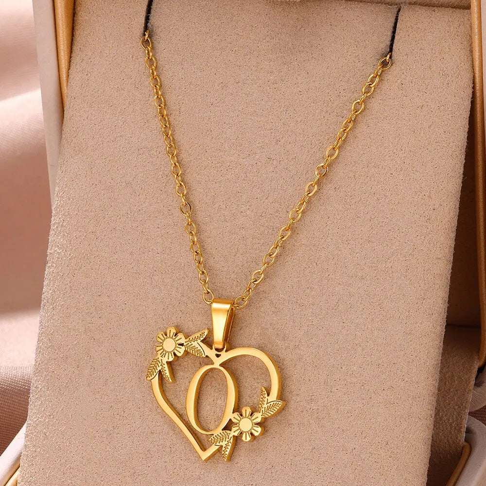 Gold Color Dainty Flower Initials Necklace Women Girl Stainless Steel Heart Let image 14