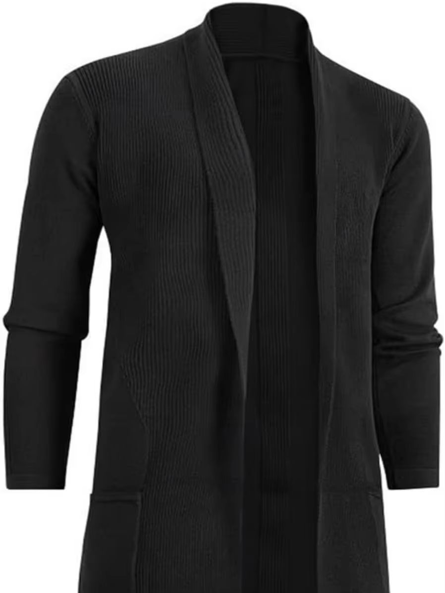 Autumn Winter New Men's Mid-Length Slim Fit Trench Coat Fashion Knit Cardigan J image 1