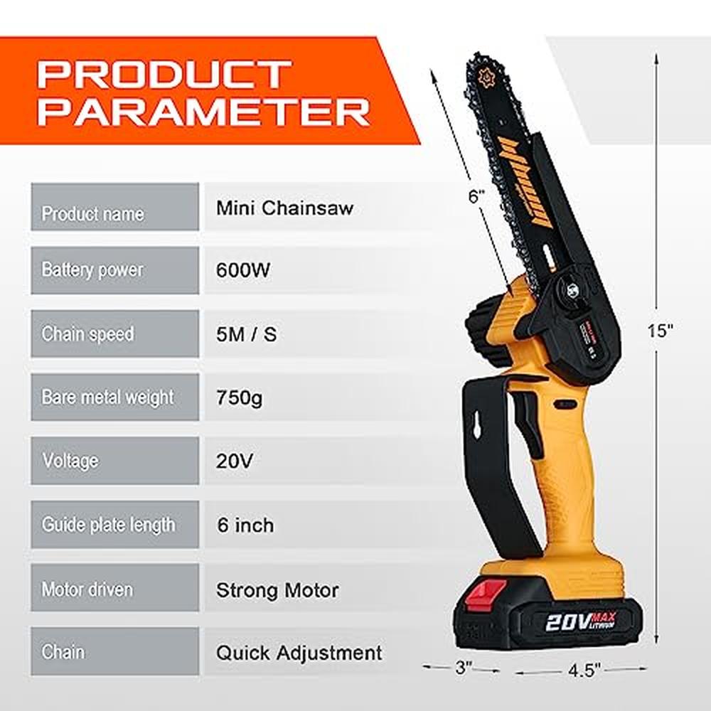Portable Mini Electric Chainsaw 6-Inch with 2 Battery Pack Cordless Handheld Wo image 2