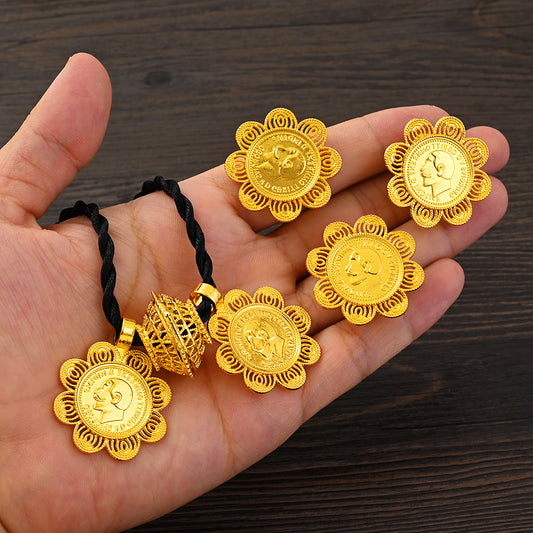 Ethiopian Luxury Jewelry Sets Gold plated Earrings Ring Pendant for Women Eritr image 0