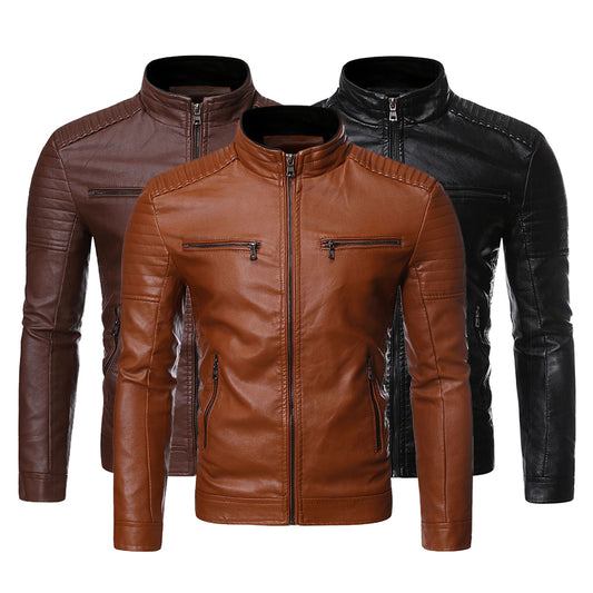 2023 New Autumn Men Causal Vintage Leather Jacket Coat Men Spring Outfit Design image 0