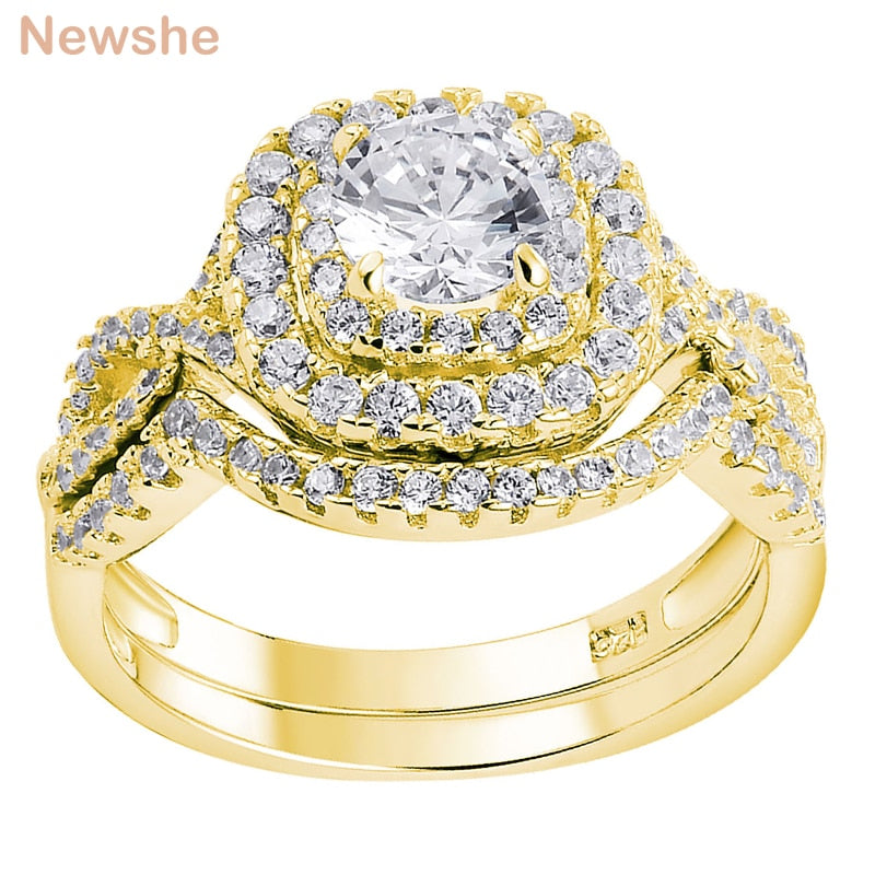 Newshe Yellow Rose Gold Wedding Engagement Ring Set For Women 925 image 1