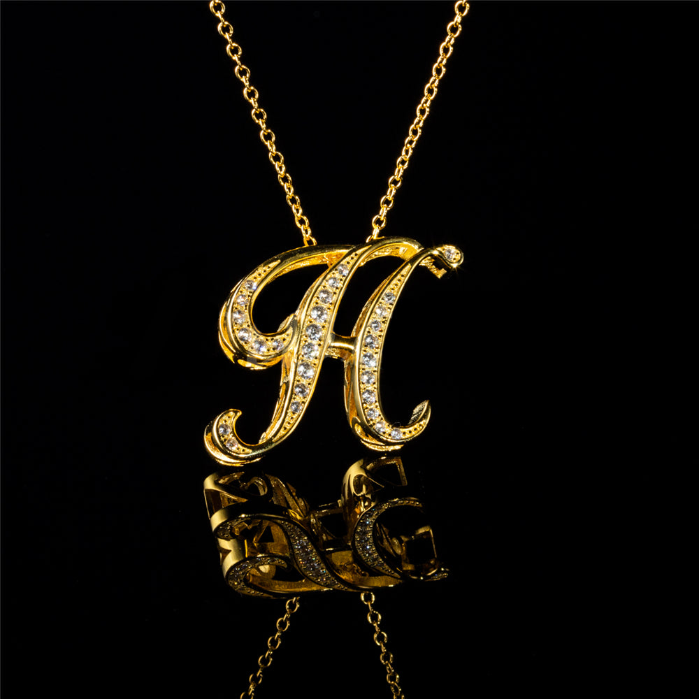 ANDYWEN 925 Sterling Silver Gold Long Chain Alphabet 26 Leter A W Pendant K H I image 2