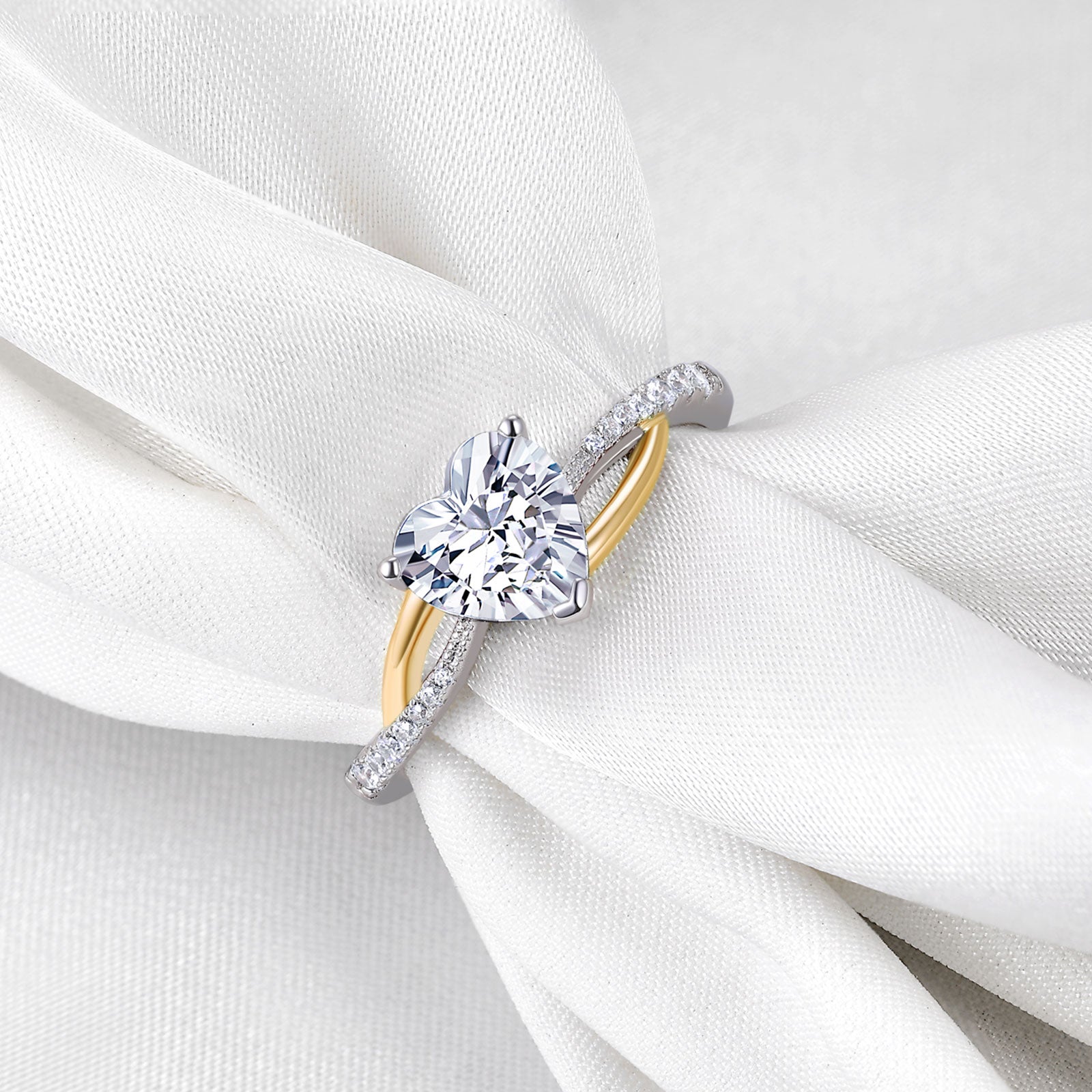 Newshe Two Tones 925 Silver Yellow Rose Gold Engagement Rings For Women image 3