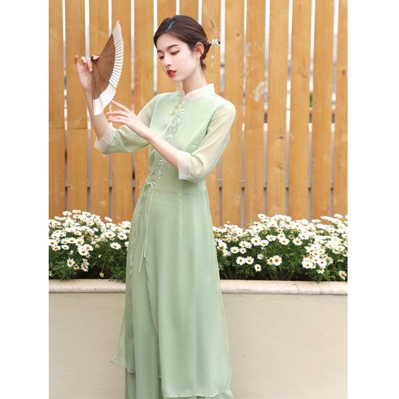 Retro Hanfu Tea Art Party Dress Traditional Vietnam Ao Dai  Women Elegant Daily image 6