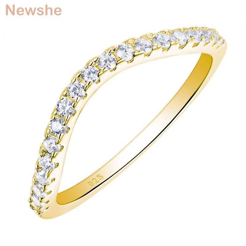 Newshe Rose Yellow Gold Curved Wedding Bands For Women Stacking Solid 925 image 1