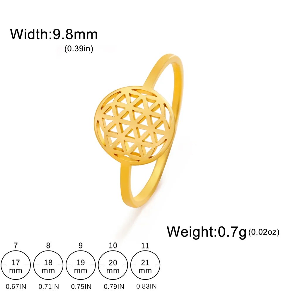 My Shape Lotus Mandala Flower Rings Women Stainless Steel Gold Color Finger Rin image 6