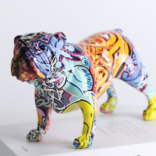 creative Colorful English bulldog figurines Modern Graffiti art home decoration image 0