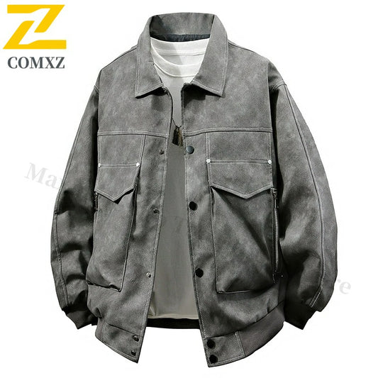COMXZ Men PU Leather Jacket Brand Luxury Outdoor Cycling Leather Coat High Fash image 0