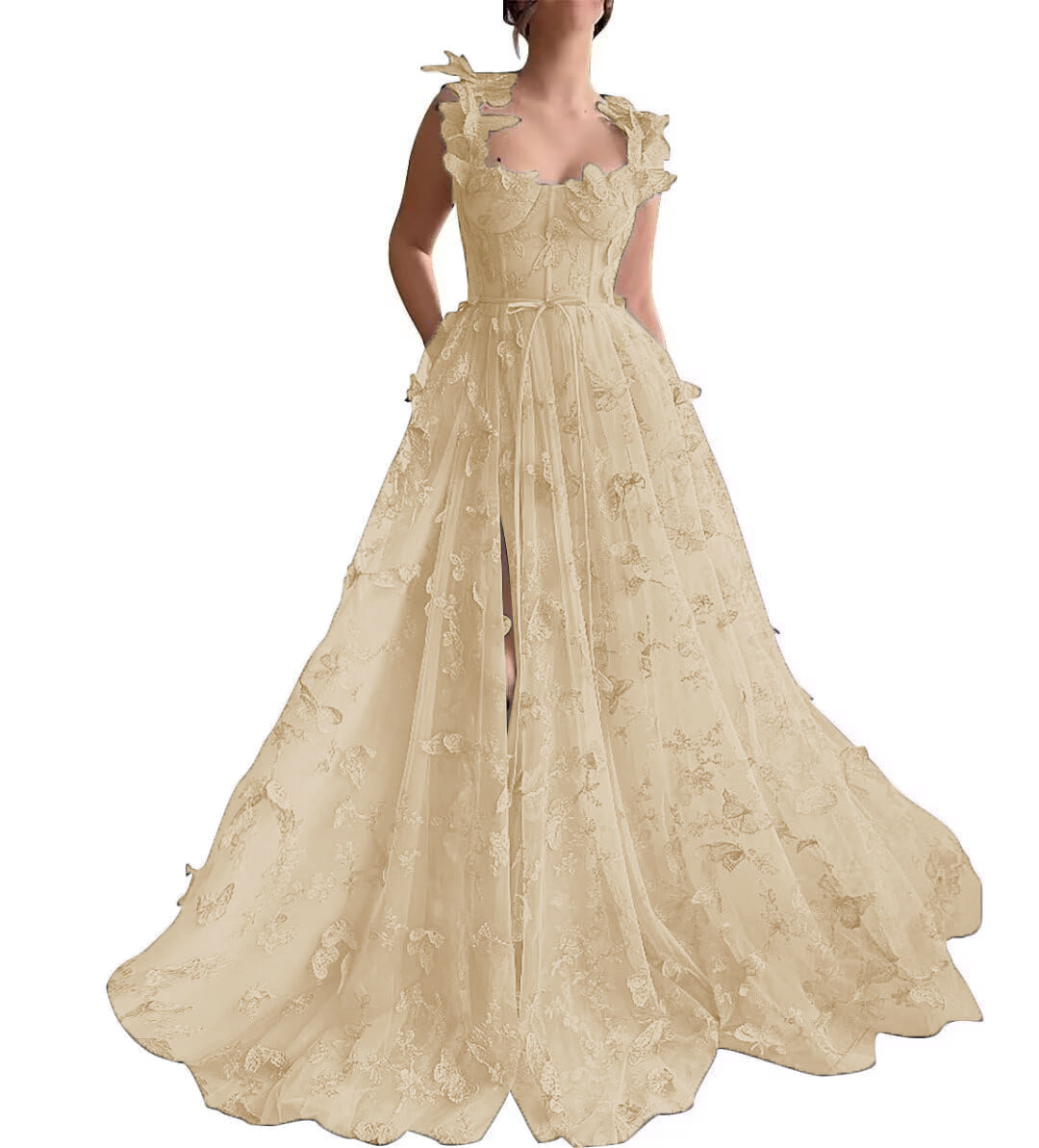 Women's 3D Butterfly Embroidered Homecoming Dress Lace Applique Tulle Prom Dres image 3