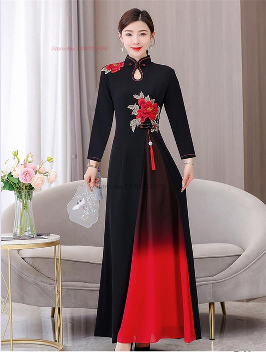 2024 vietnam aodai dress traditional chinese improved qipao national flower emb image 0