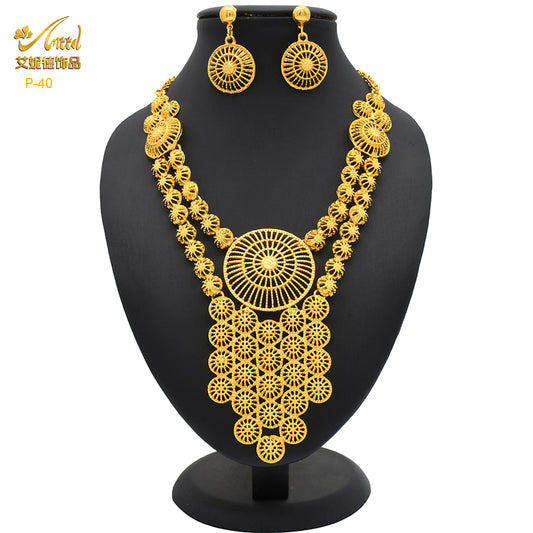 ANIID Luxury Dubai Big 4PCS African Gold Color Jewelry Necklace Sets For Women image 0