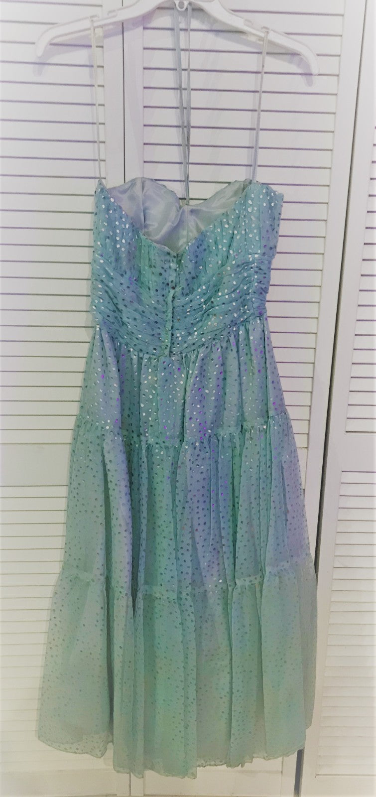 Victor Costa Women Dress Chiffon White-Silver-Dots Sleeveless Full-Length Size 6 image 1