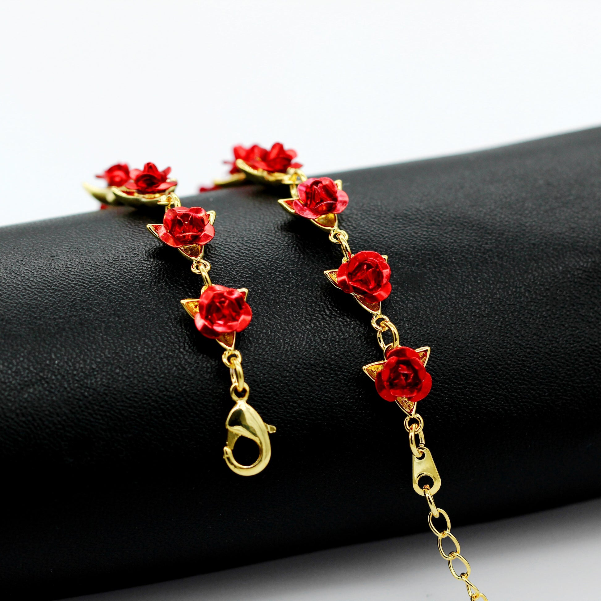 Uloveido Cute Red Rose Flower Charm Bracelet for Women Girls 18K Gold Plated image 13