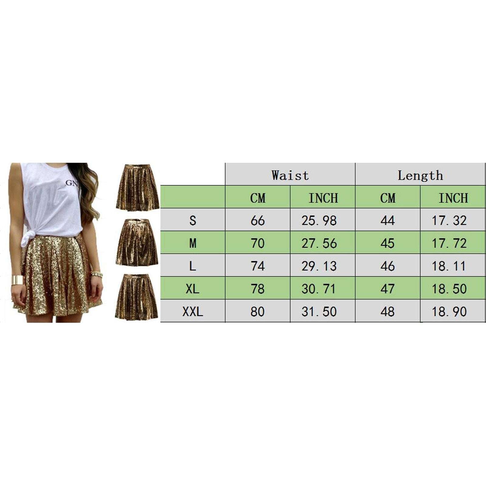 Women's Fashion High Waist Pleated Gold A-Line Short Skirt Loose Sequin Skirt P image 6
