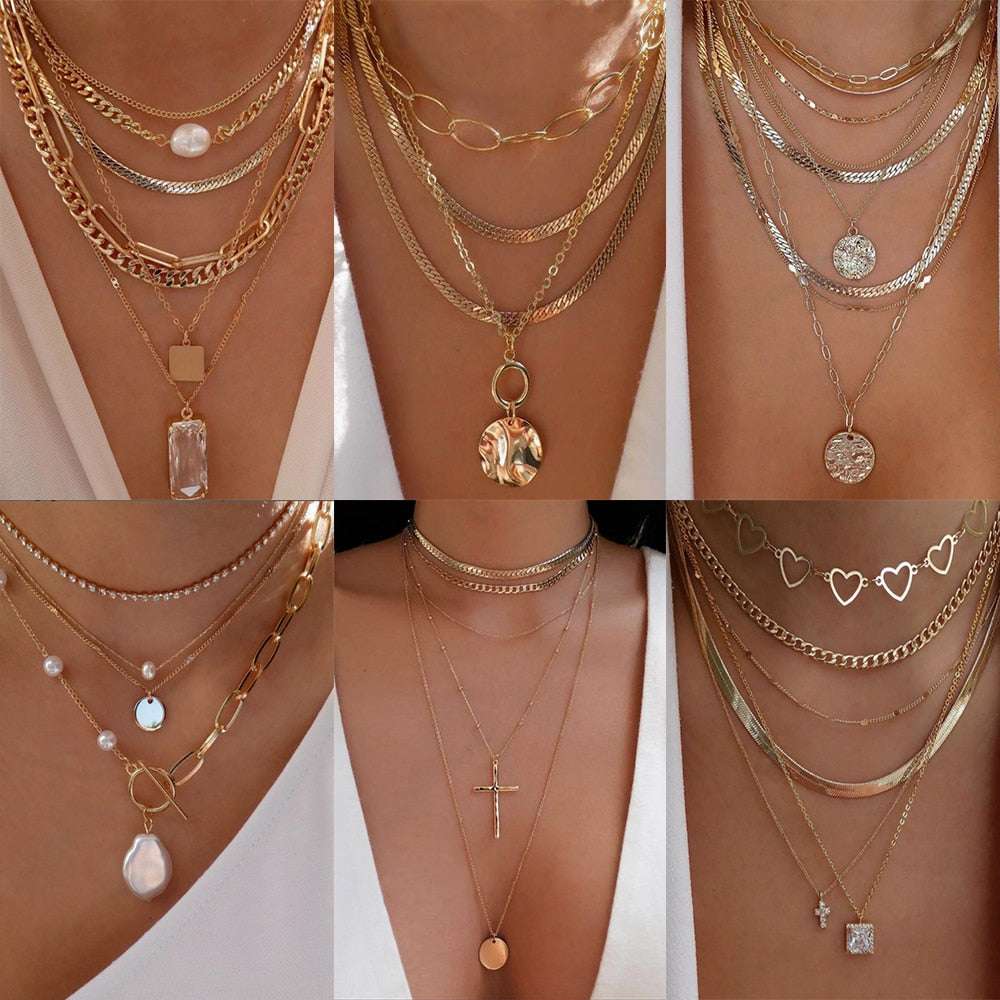 bls-miracle Bohemia Gold Color Multiple Styles Necklace For Women Trendy Multi- image 1