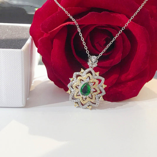 18K Multi Gold Necklace for Women Natural Emerald Diamond with Diamond Pendants image 0