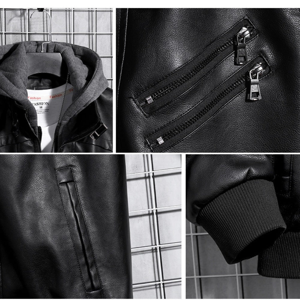 Hooded Leather Jacket Men's Jacket Winter PU Leather Coat Teenage Jackets Men's image 3