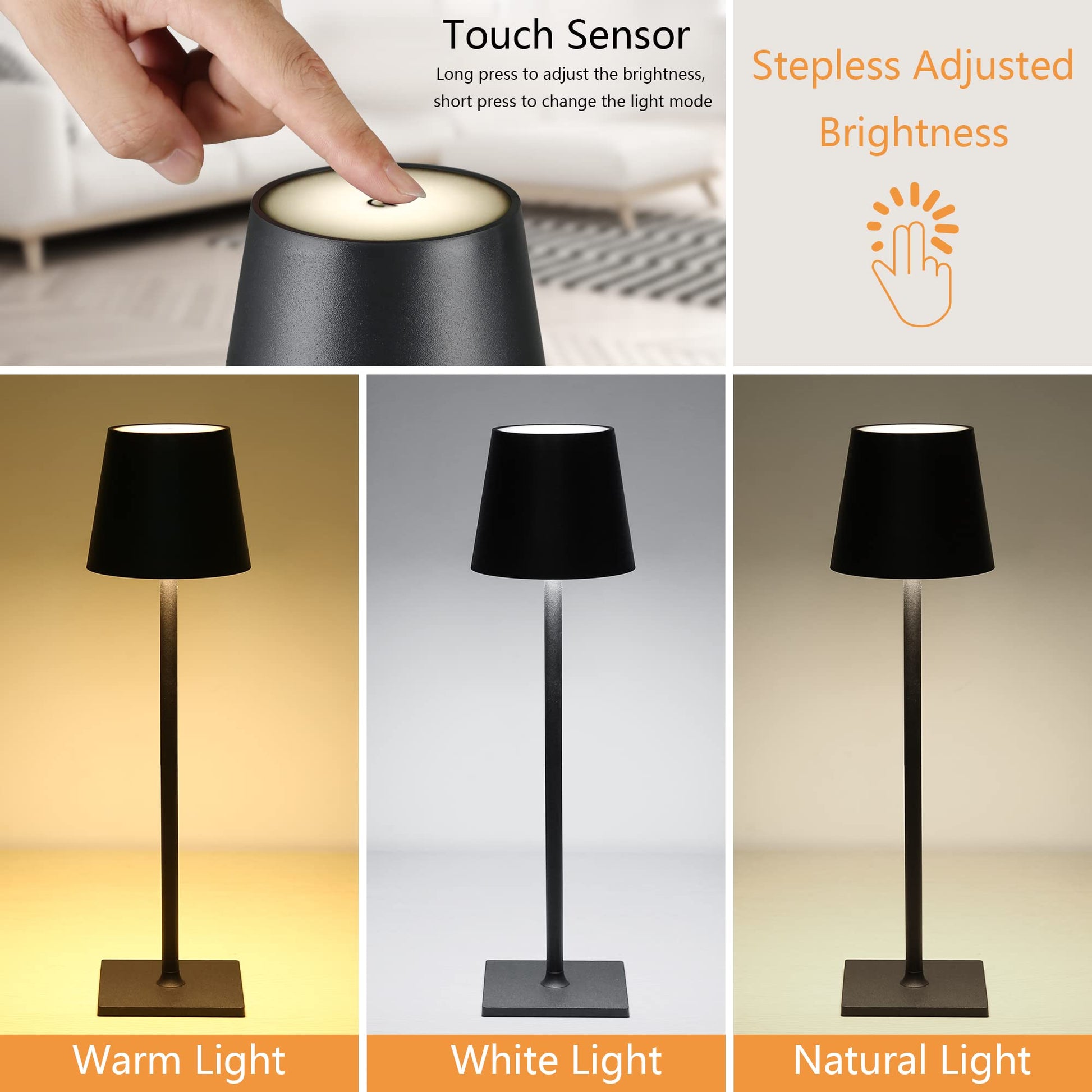IRALAN Table lamp for bedroom Rechargeable Wireless touch lamp Camping candle C image 5