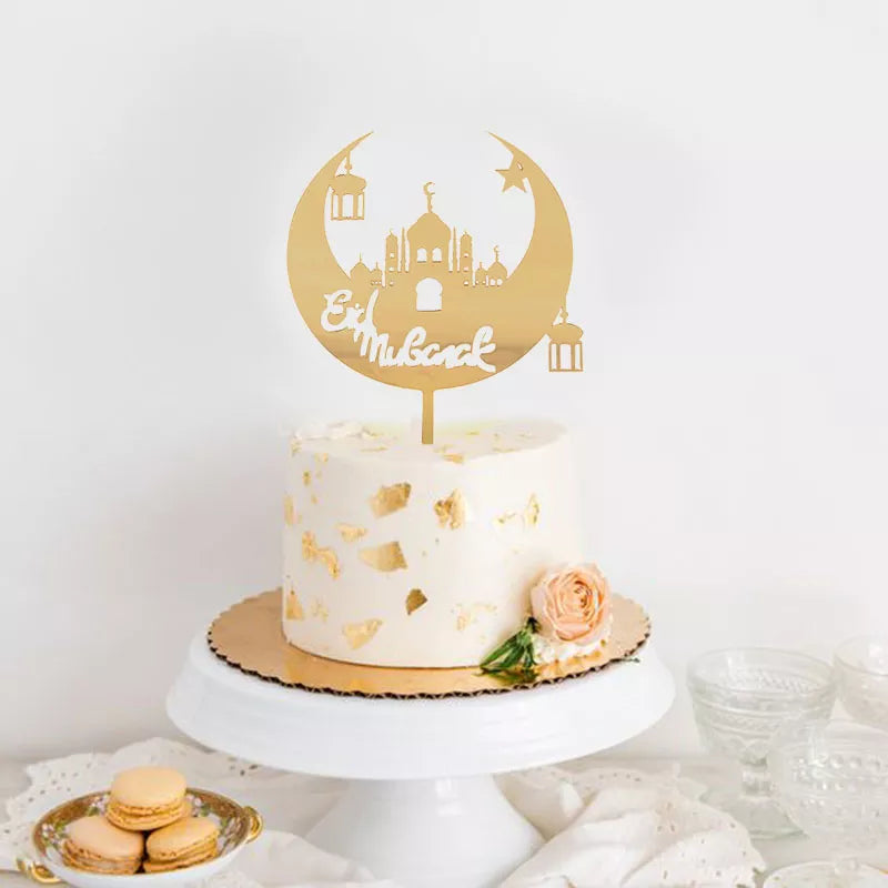 NEW Golden Eid Mubarak Acrylic Cake Toppers Castle Moon CupCake Topper for image 6