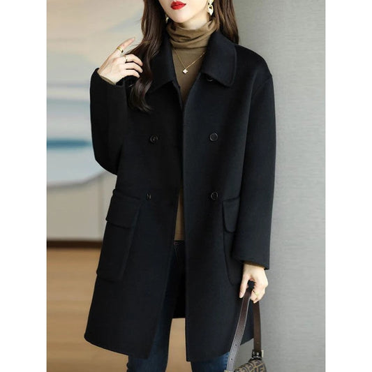 Woolen Coat Women's Autumn and Winter 2023 New Mid length Knee Over Oat Color K image 0