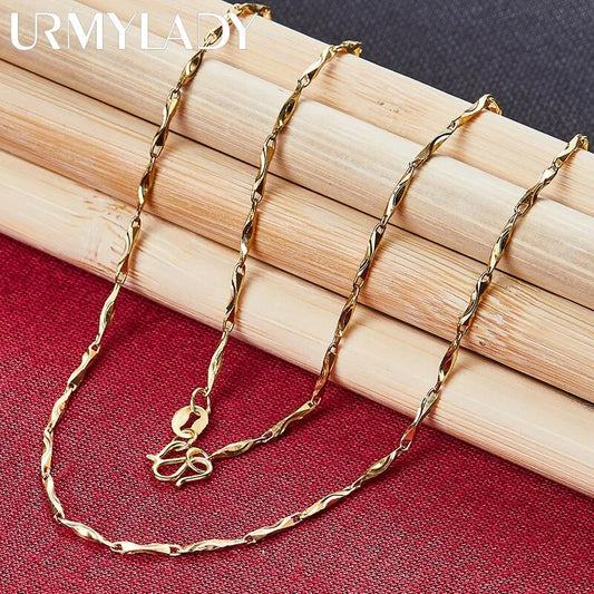 URMYLADY 24K Gold Clavicle Chain 18 Inch Necklace For Women Fashion Wedding Eng image 0