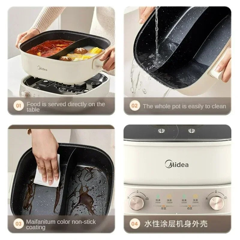 Electric Hot Pot 5.5L Multi Cooker Electric Frying Pan Double-flavor Chafing Di image 5