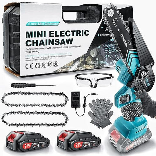 Portable 6-Inch Cordless Electric Chainsaw Kit with 2 Batteries and Safety Lock image 0
