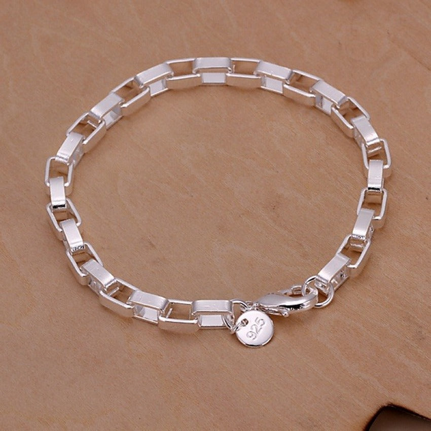 Noble 925 Sterling Silver Square Solid Chain Bracelet For Women Men Charm Party image 11