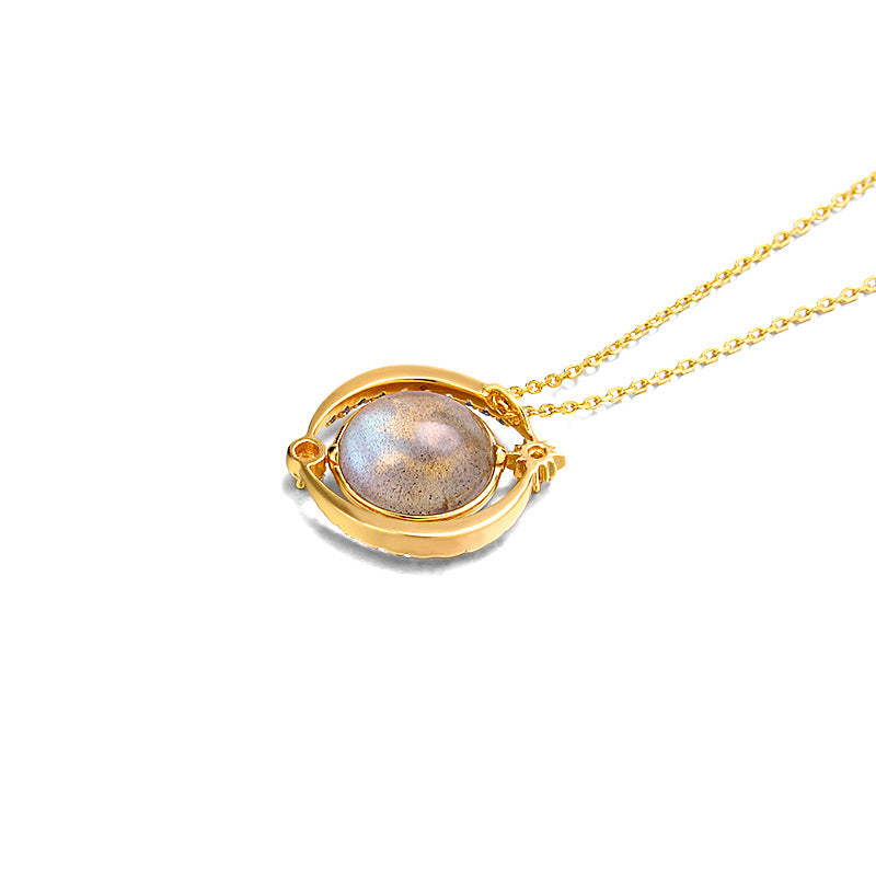 LAMOON Trendy Necklace for Women Natural Labradorite Chain 925 Silver K Gold Pl image 4