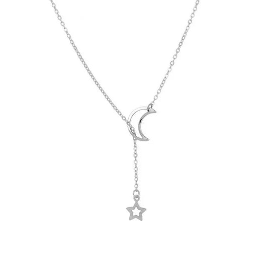 New Simple Moon Star Pendant Choker Necklace Simple Gold Color Alloy Charm Chai image 0