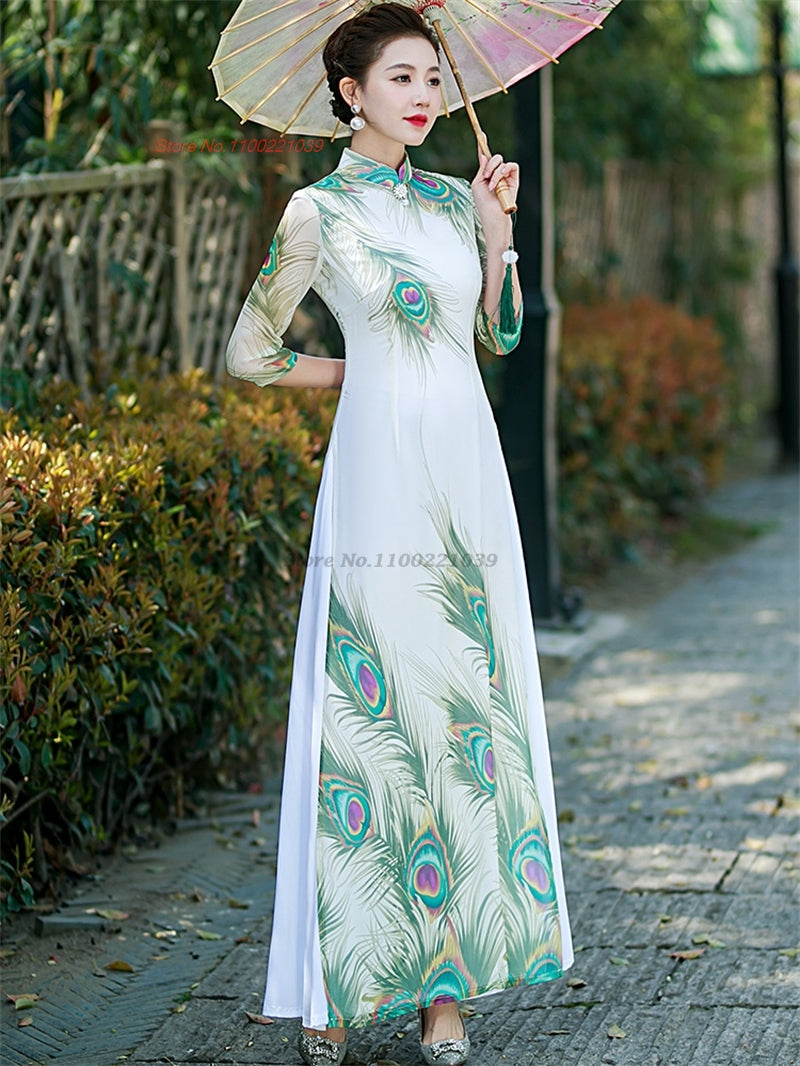2024 vietnam aodai dress traditional chinese vintage qipao dress national peaco image 3