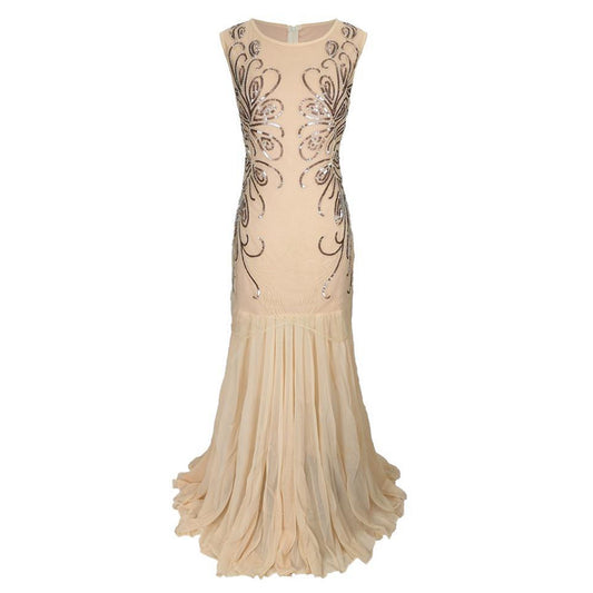 Carnival Sequins Chiffon Dress Slim Wedding Long Dress Women Vintage 1920s Grea image 0