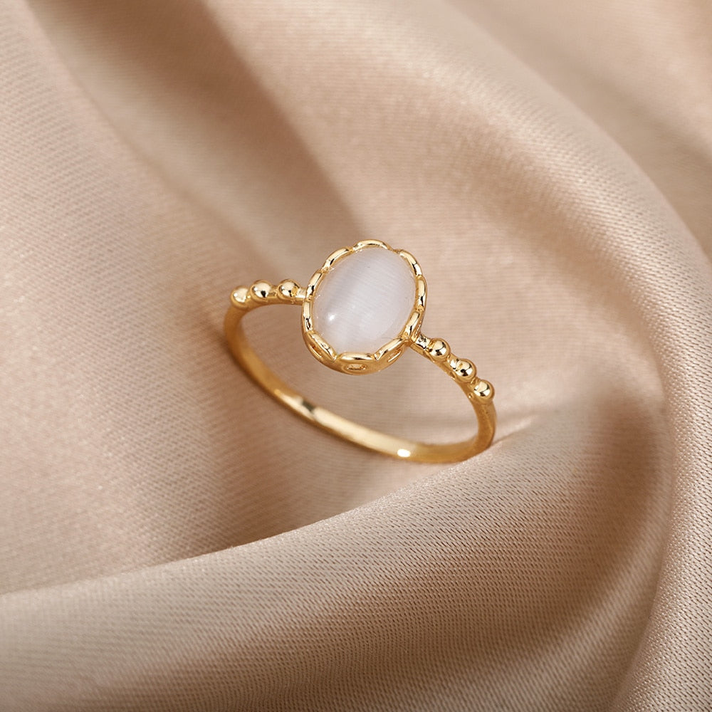 White Opal Rings For Women Lover Gold Color Stainless Steel Female image 5