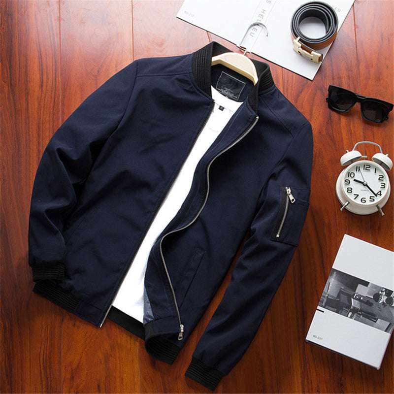Men Bomber Jacket Thin Slim Long Sleeve baseball Jackets Mens Windbreaker Zippe image 0