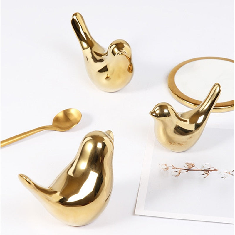Bird Figurine 4 Sizes Nordic Ceramic Gold Animal Statue Modern Ceramic Bird Sta image 12
