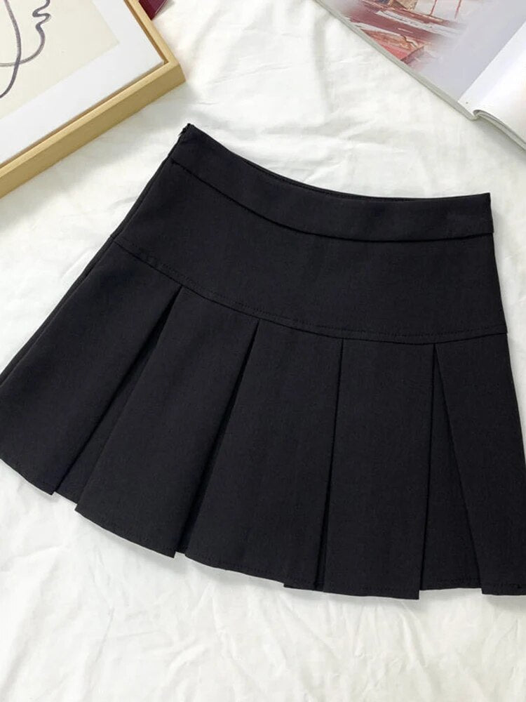 ZOKI Vintage Gray Pleated Skirt Women Kawaii High Waist Mini Skirts Korean Fash image 2