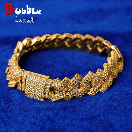 Bubble Letter Miami Cuban Link Bracelet for Men Real Gold Plated Hip Hop image 0