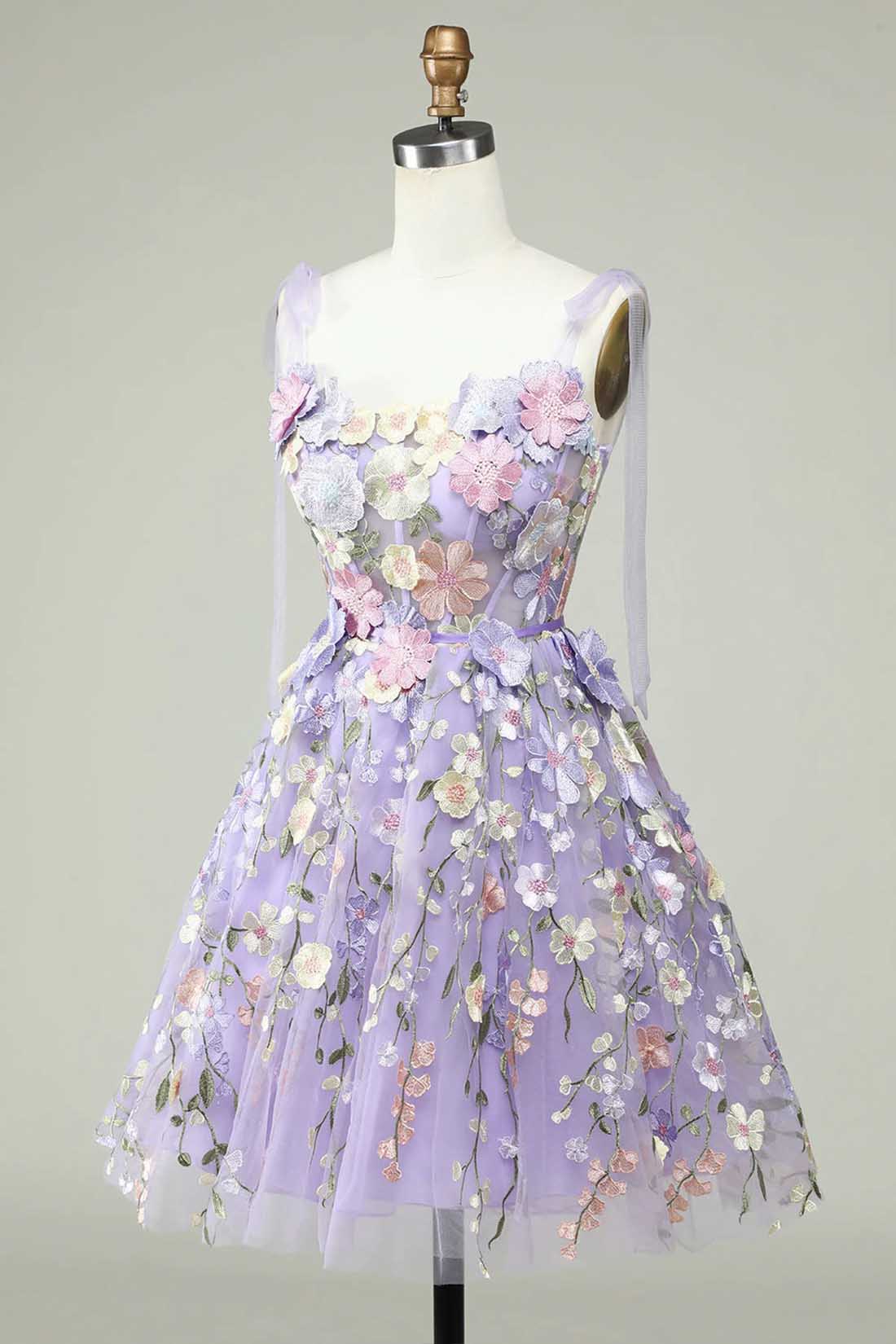 Cute A-line 3D Floral Tulle Homecoming Dresses Mini Sleeveless Backless Prom Dr image 1